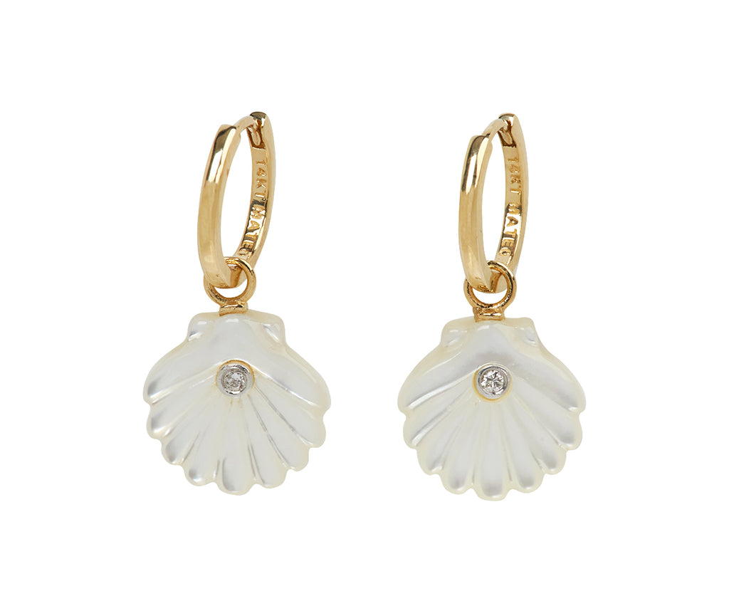 Mother-of-Pearl and Diamond Venus Shell Hoop Earrings