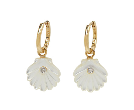 Mother-of-Pearl and Diamond Venus Shell Hoop Earrings