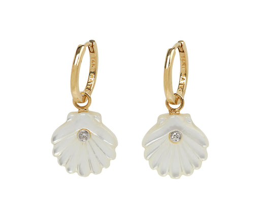 Mother-of-Pearl and Diamond Venus Shell Hoop Earrings