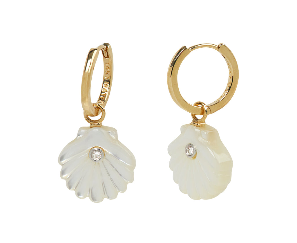 Mother-of-Pearl and Diamond Venus Shell Hoop Earrings