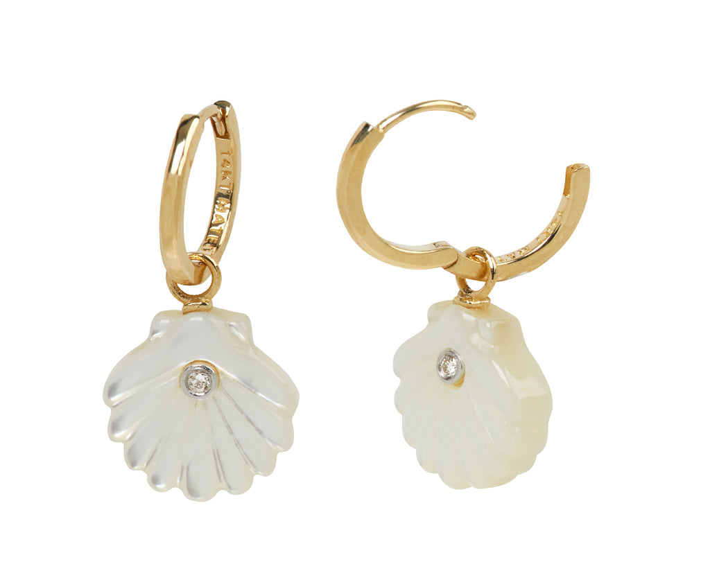 Mother-of-Pearl and Diamond Venus Shell Hoop Earrings