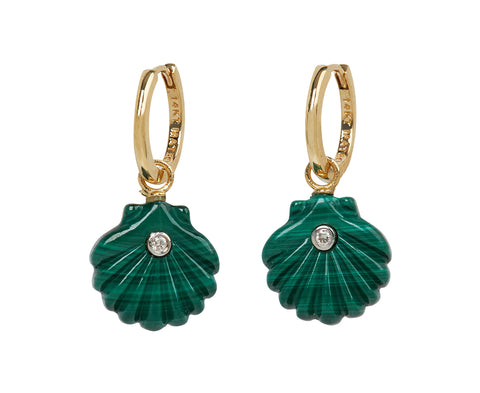 Malachite and Diamond Venus Shell Hoop Earrings
