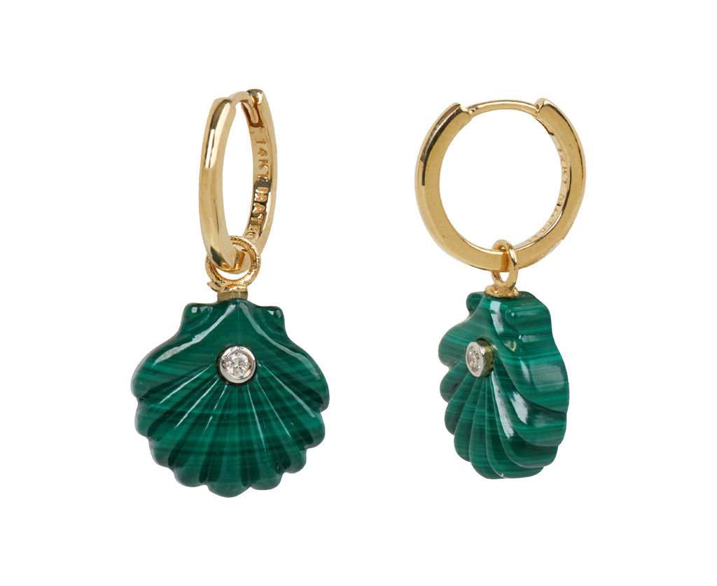 Malachite and Diamond Venus Shell Hoop Earrings
