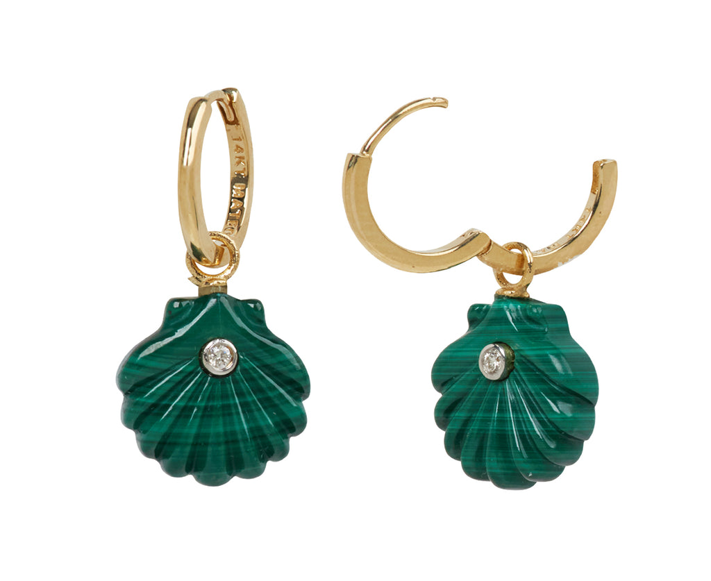 Malachite and Diamond Venus Shell Hoop Earrings