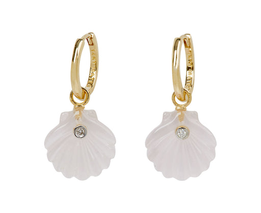 Rose Quartz and Diamond Venus Shell Hoop Earrings