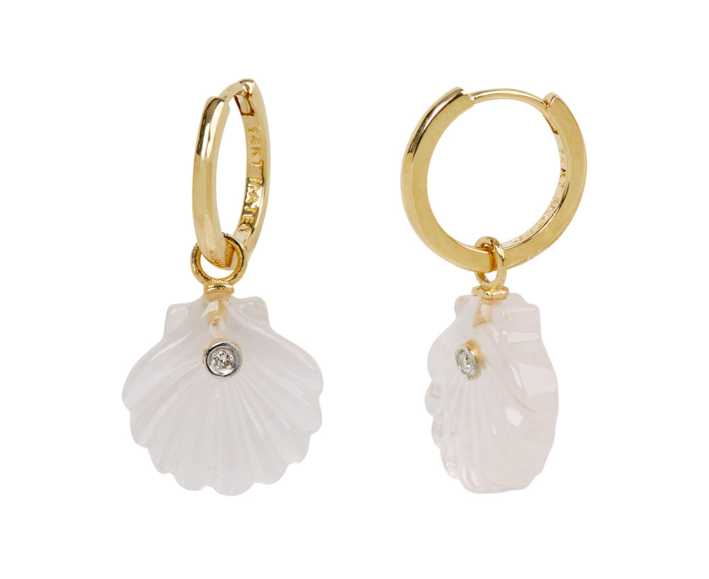 Rose Quartz and Diamond Venus Shell Hoop Earrings
