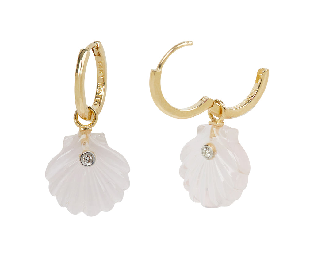 Rose Quartz and Diamond Venus Shell Hoop Earrings