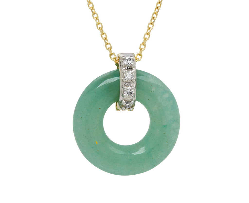 Mateo Jade and Diamond Donut Door Knocker Pendant Necklace - Closeup