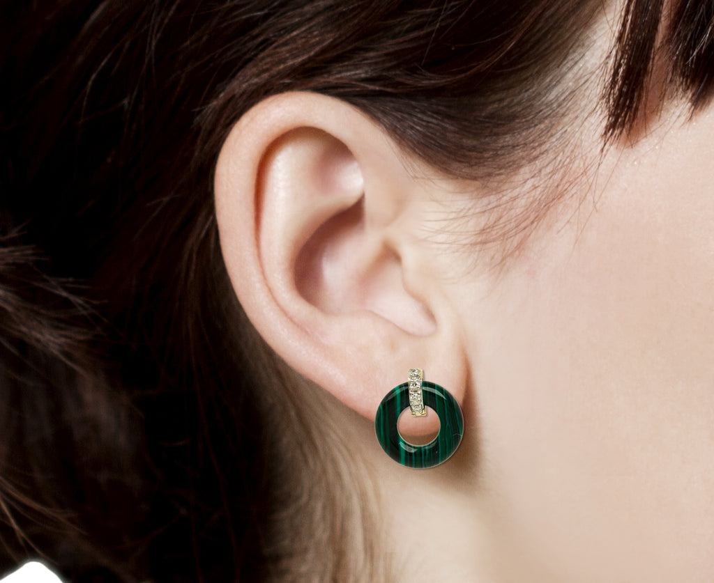 Malachite and Diamond Door Knocker Earrings