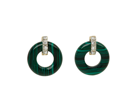 Malachite and Diamond Door Knocker Earrings