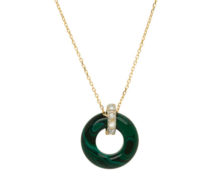 Malachite and Diamond Donut Door Knocker Pendant Necklace