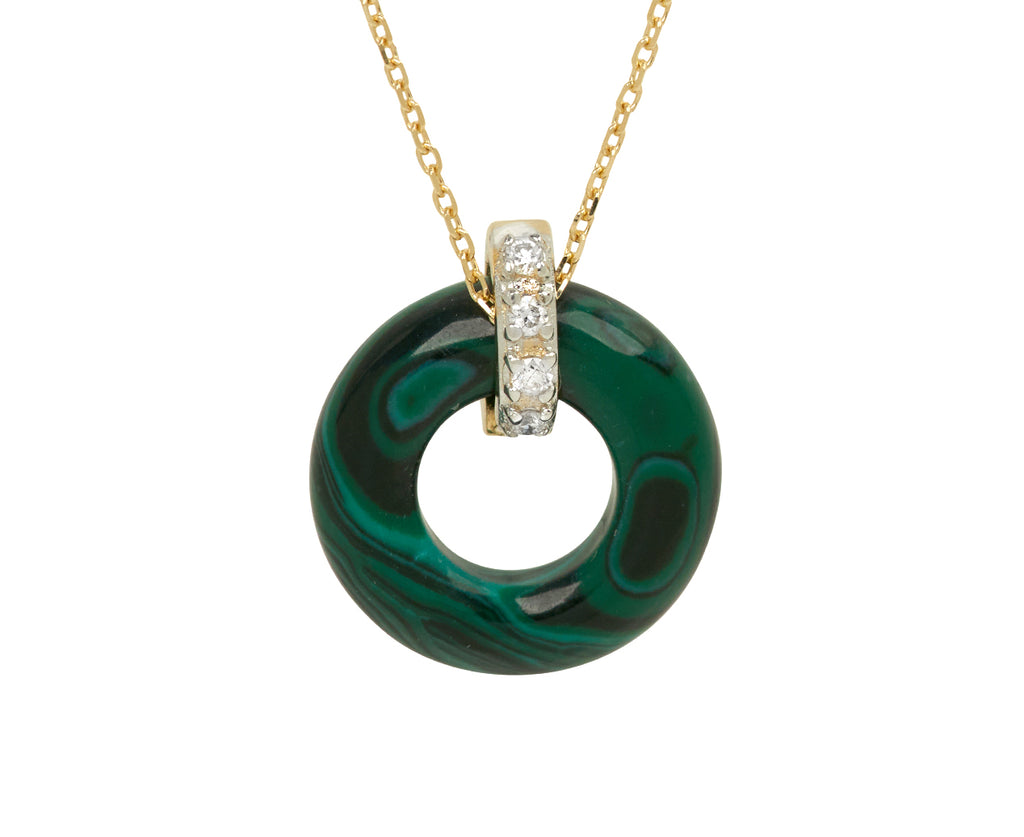 Malachite and Diamond Donut Door Knocker Pendant Necklace