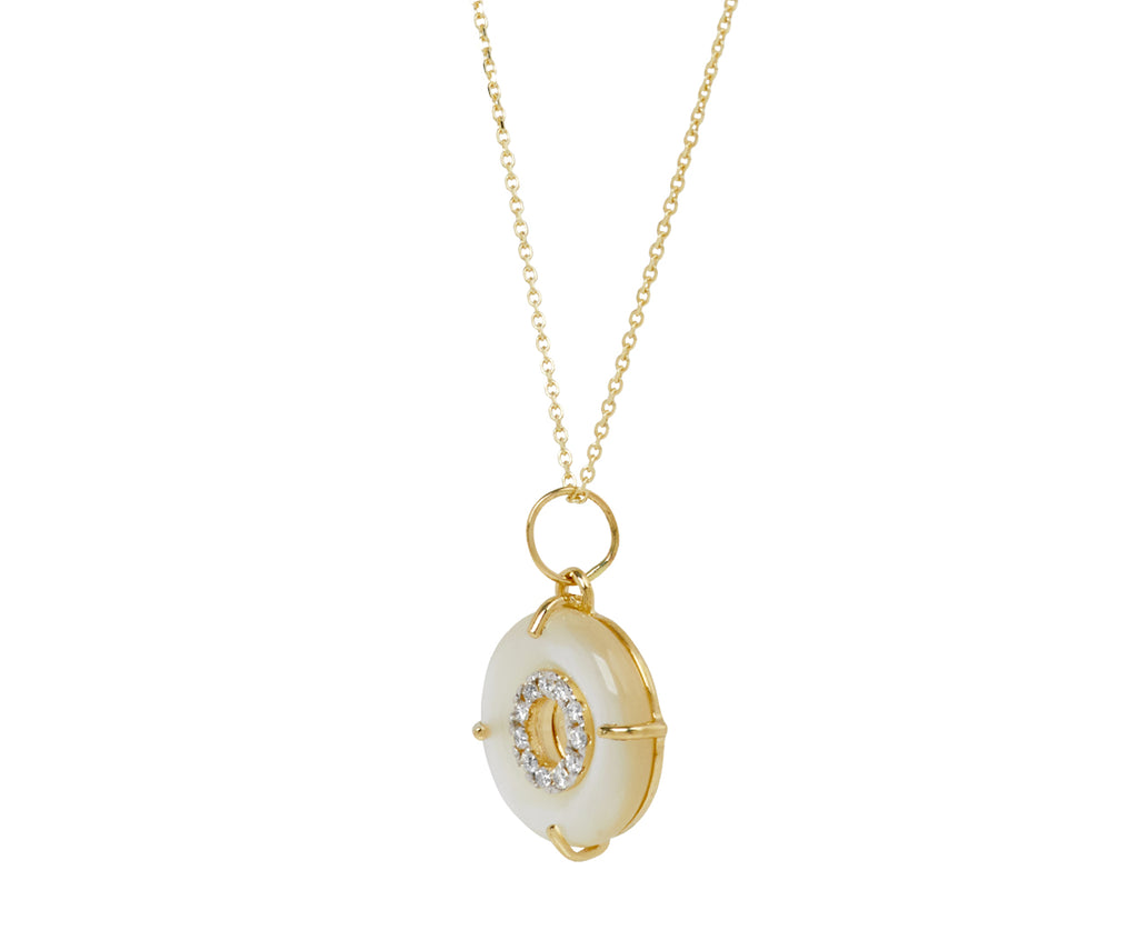 Mateo Mother-of-Pearl and Diamond Donut Pendant Necklace - Side View