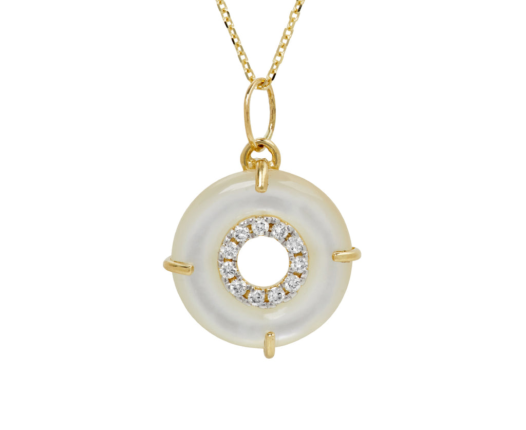 Mateo Mother-of-Pearl and Diamond Donut Pendant Necklace - Closeup