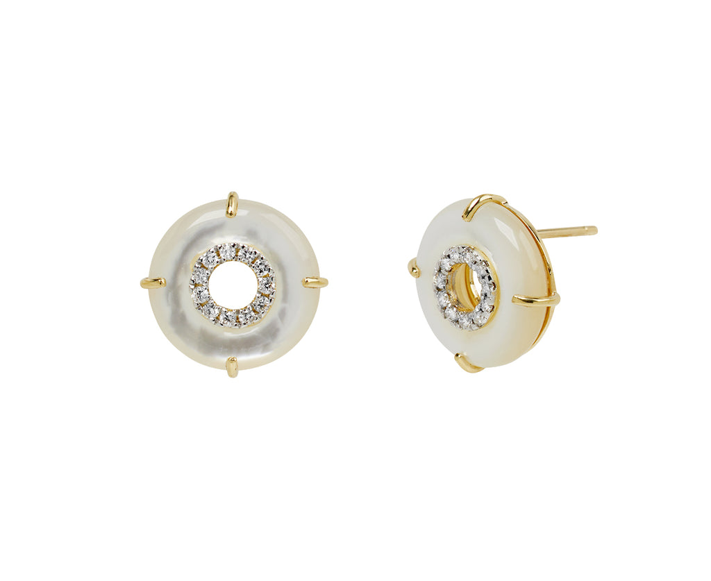 Mateo Mother-of-Pearl and Diamond Donut Stud Earrings - Side View