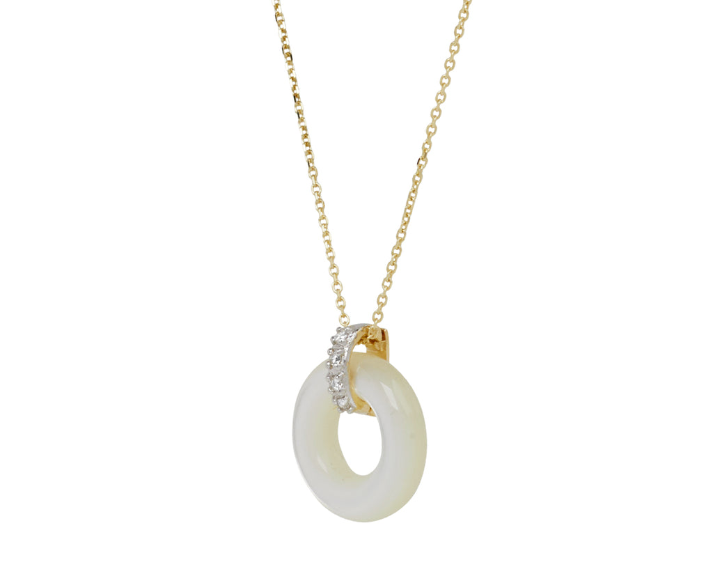 Mateo Mother-of-Pearl and Diamond Donut Pendant Necklace - Side View