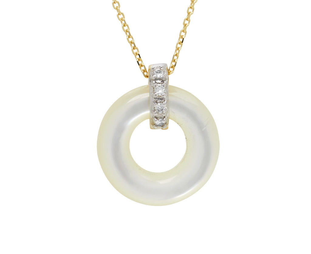 Mateo Mother-of-Pearl and Diamond Donut Pendant Necklace - Closeup
