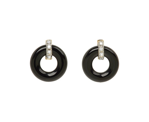 Black Onyx and Diamond Door Knocker Earrings