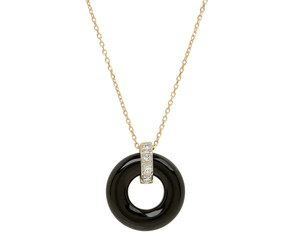 Black Onyx and Diamond Donut Door Knocker Pendant Necklace