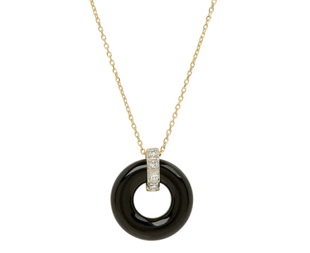 Black Onyx and Diamond Donut Door Knocker Pendant Necklace