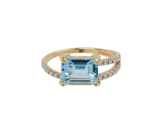 Blue Topaz and Diamond Point of Focusing Ring