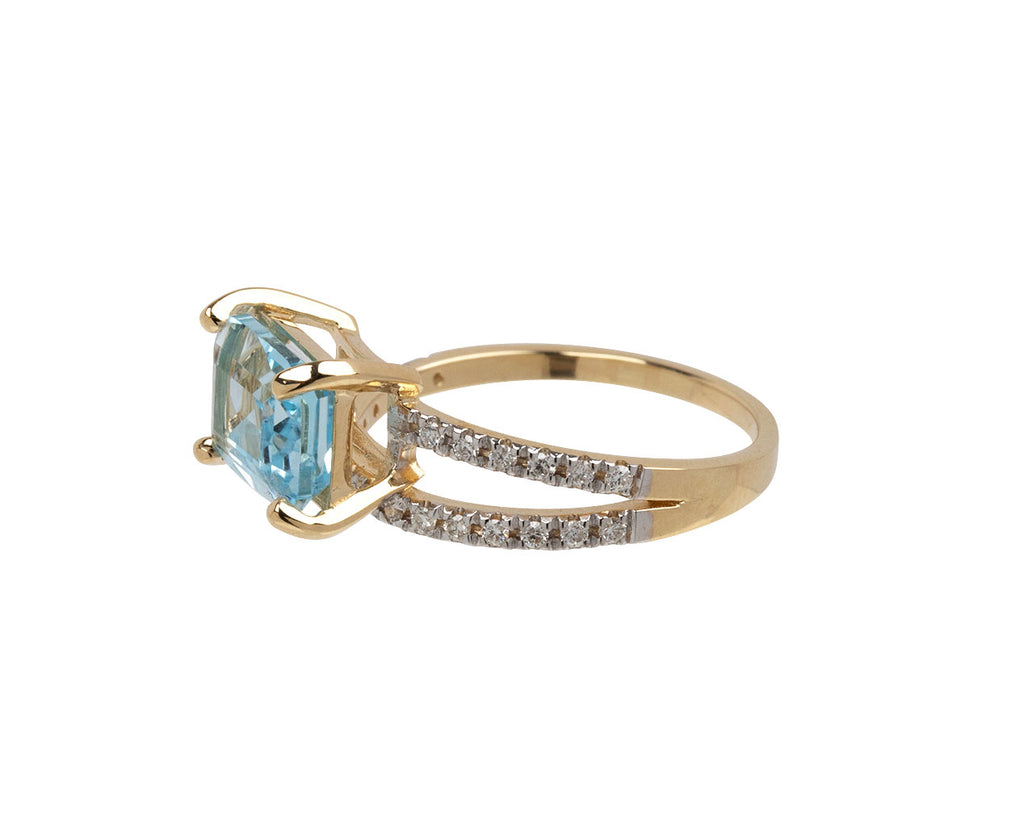 Blue Topaz and Diamond Point of Focusing Ring