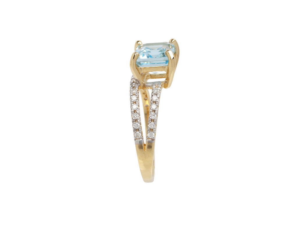 Blue Topaz and Diamond Point of Focusing Ring