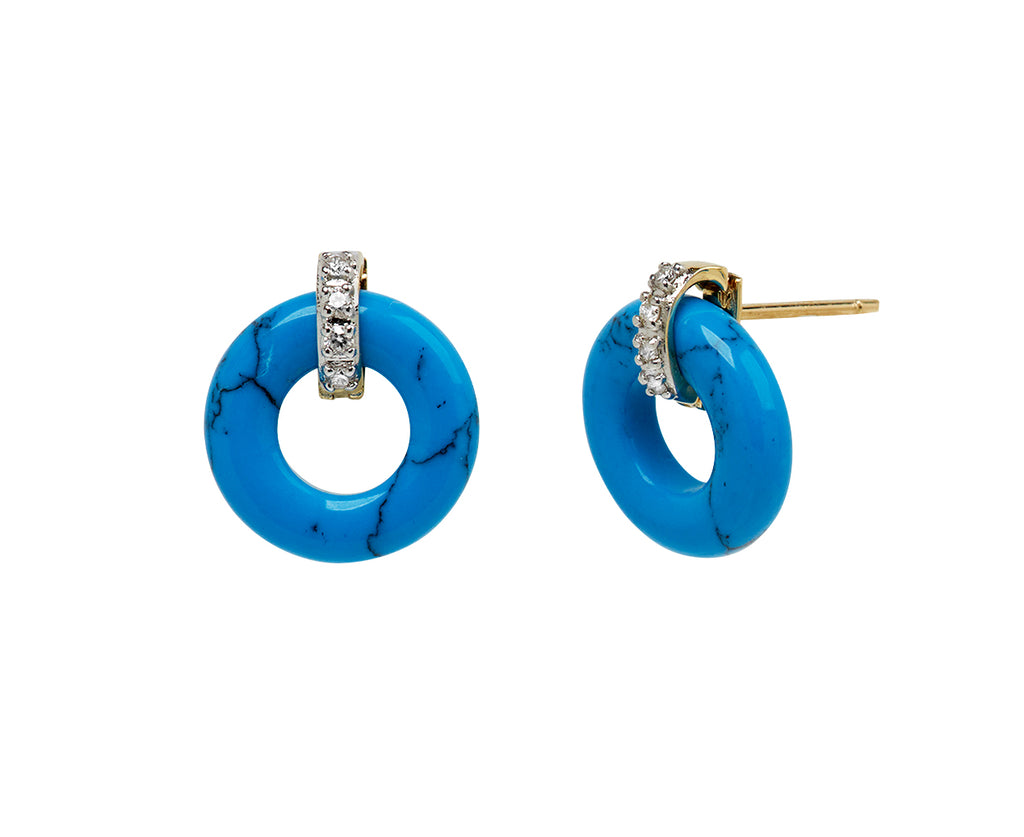 Mateo Turquoise and Diamond Door Knocker Earrings - Side View