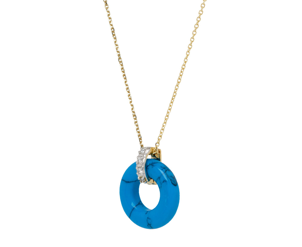 Mateo Turquoise and Diamond Donut Pendant Necklace - Side View