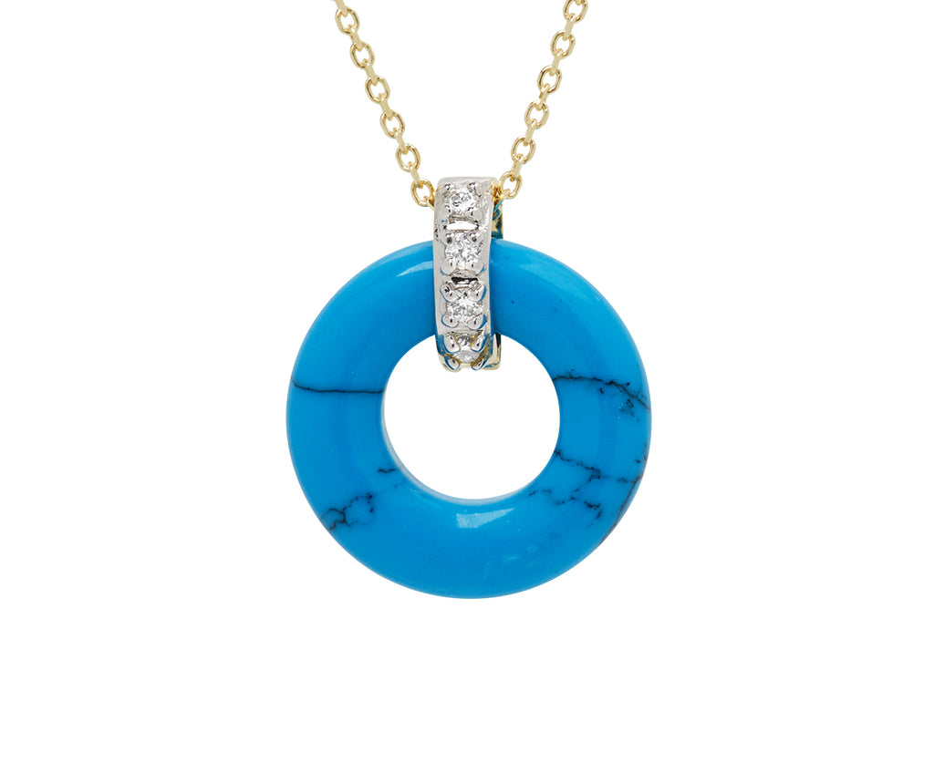 Mateo Turquoise and Diamond Donut Pendant Necklace - Closeup