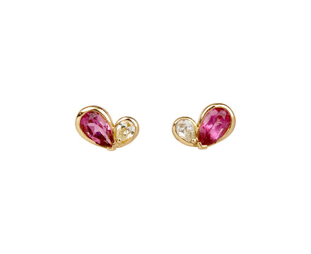 Pink Tourmaline Duo Heart Stud Earrings