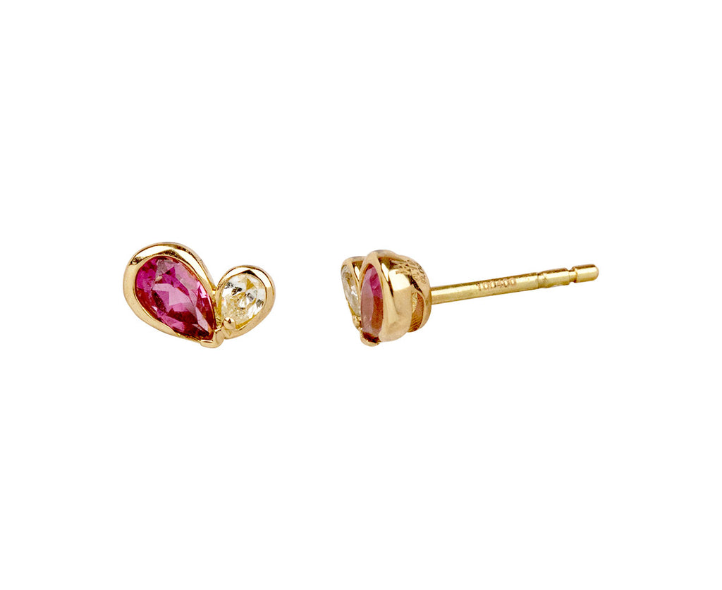 Pink Tourmaline Duo Heart Stud Earrings