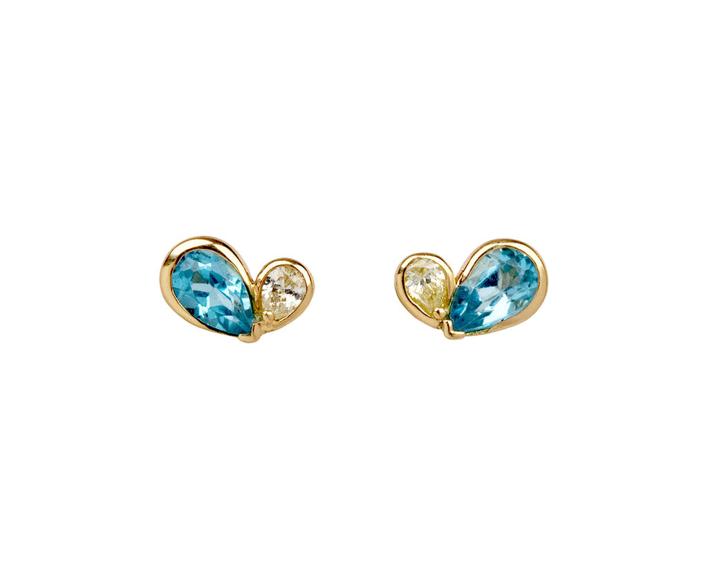 Blue Topaz Duo Heart Stud Earrings