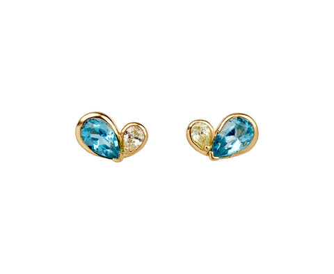 Blue Topaz Duo Heart Stud Earrings