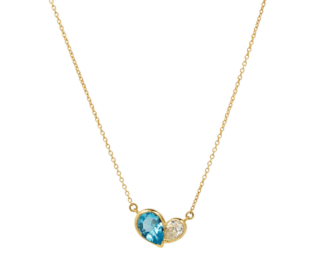 Blue Topaz and Diamond Duo Heart Necklace
