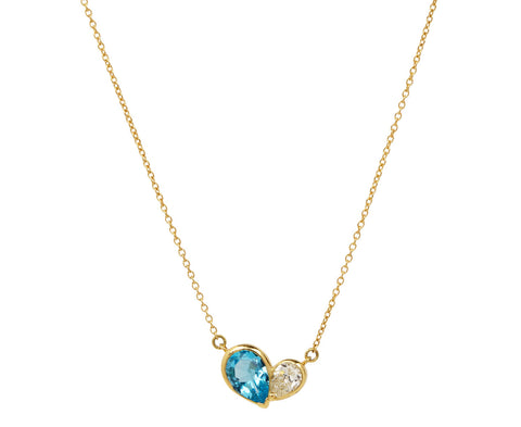 Blue Topaz and Diamond Duo Heart Necklace