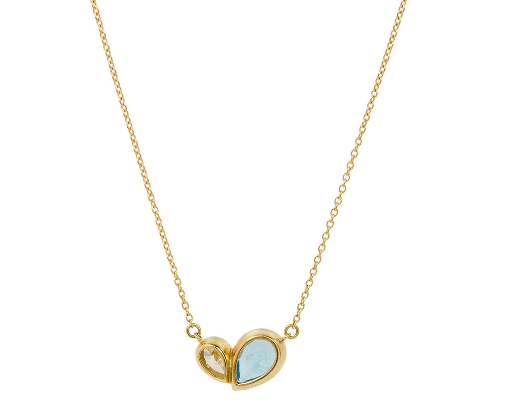 Blue Topaz and Diamond Duo Heart Necklace