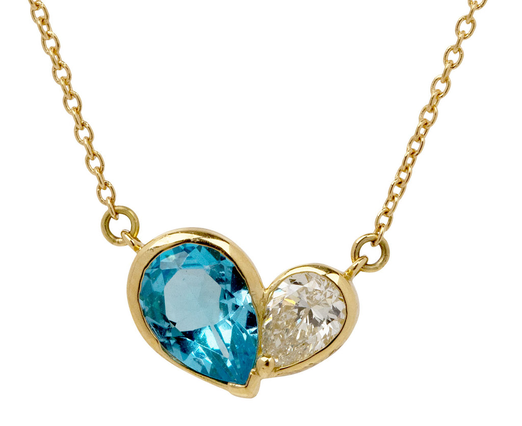 Blue Topaz and Diamond Duo Heart Necklace