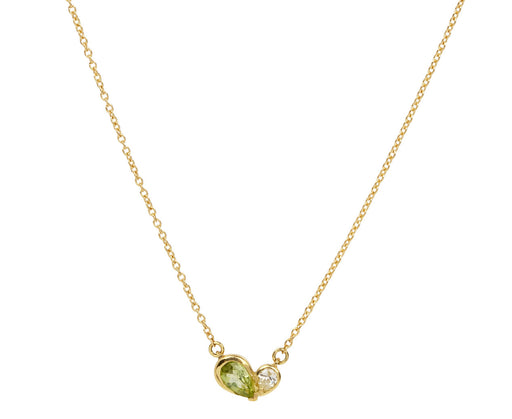 Mini Peridot and Diamond Duo Heart Necklace