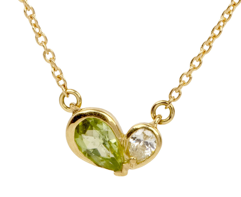 Mini Peridot and Diamond Duo Heart Necklace