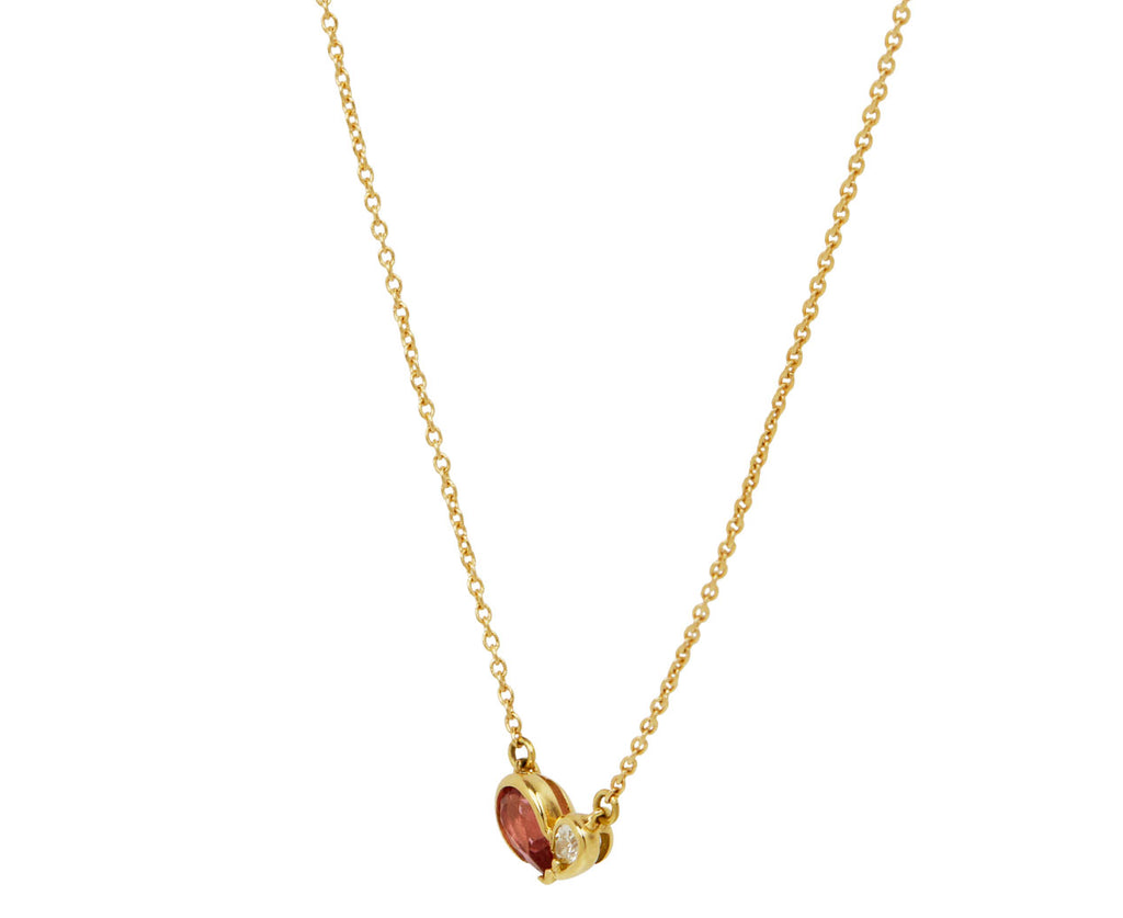 Mini Pink Tourmaline and Diamond Duo Heart Necklace