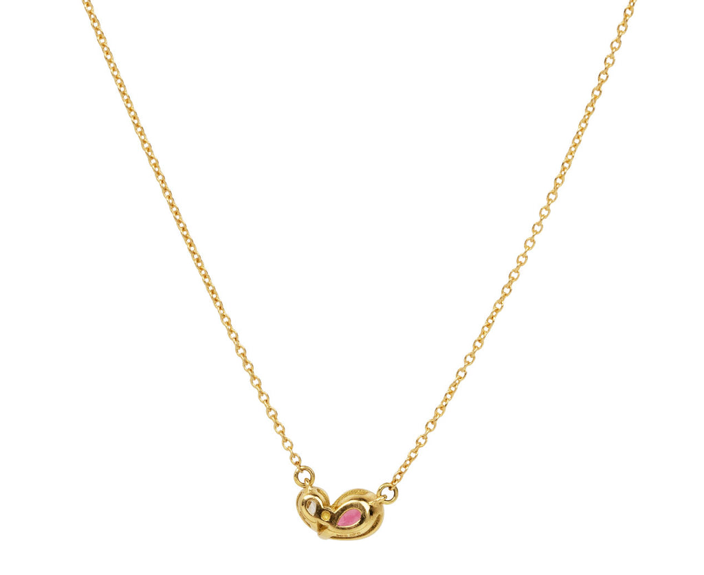 Mini Pink Tourmaline and Diamond Duo Heart Necklace