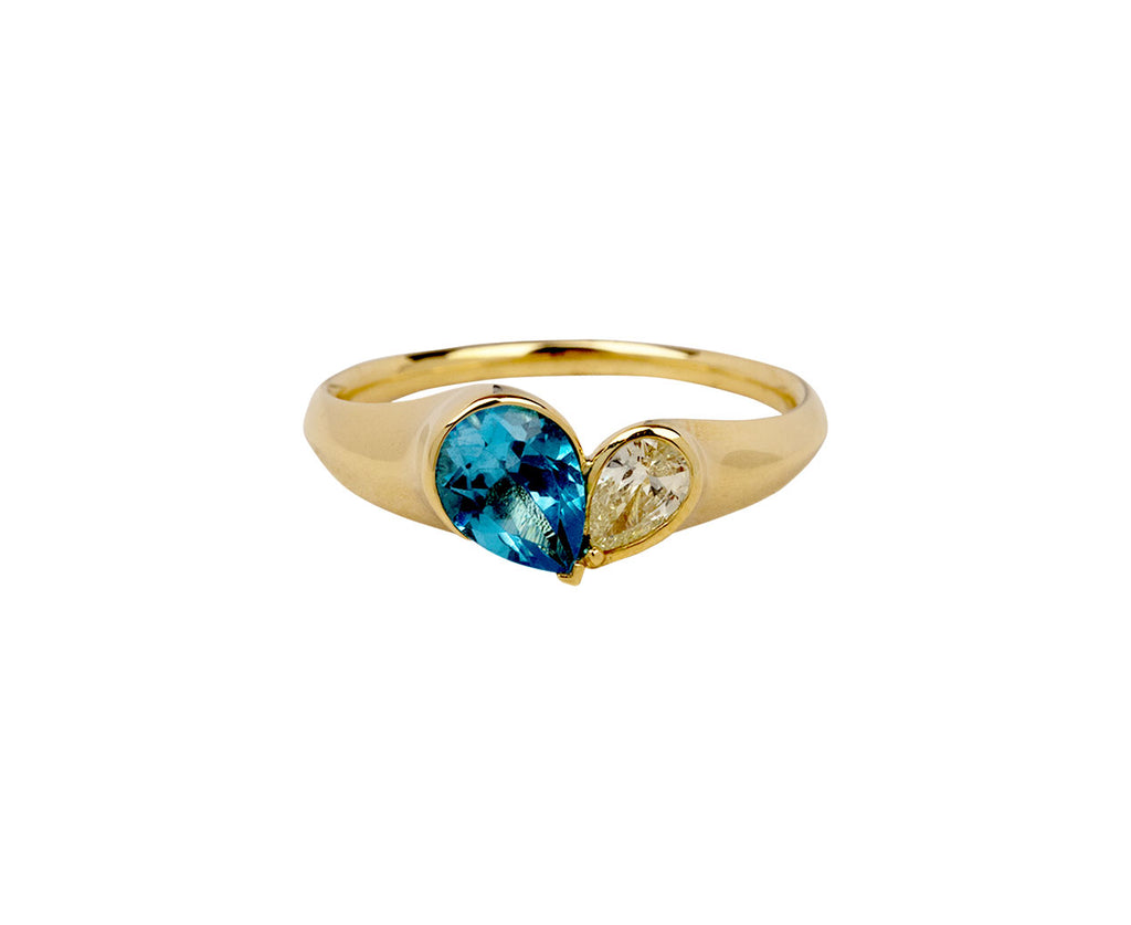 Blue Topaz and Diamond Duo Heart Cocktail Ring