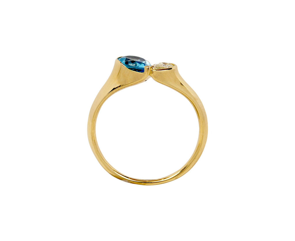 Blue Topaz and Diamond Duo Heart Cocktail Ring