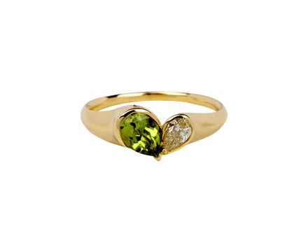 Peridot and Diamond Duo Heart Cocktail Ring