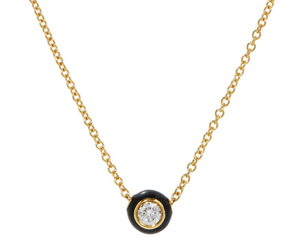 Small Black Enamel Diamond Audrey Pendant Necklace