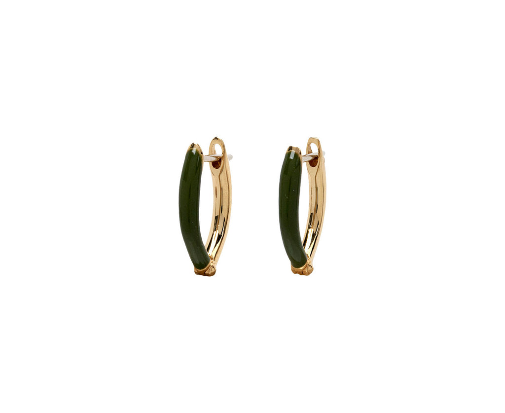 Melissa Kaye Olive Green Enamel Small Cristina Hoop Earrings