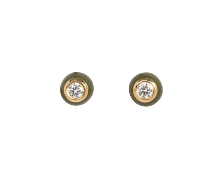 Olive Green Enamel Small Diamond Audrey Stud Earrings