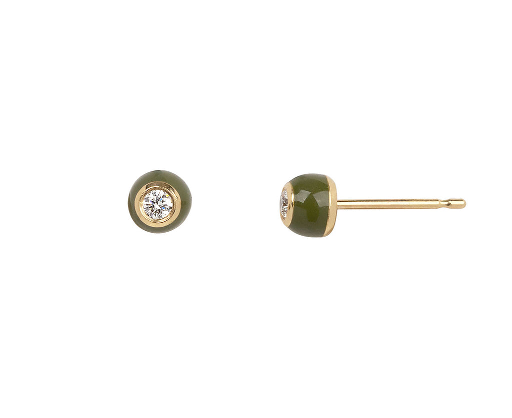 Olive Green Enamel Small Diamond Audrey Stud Earrings