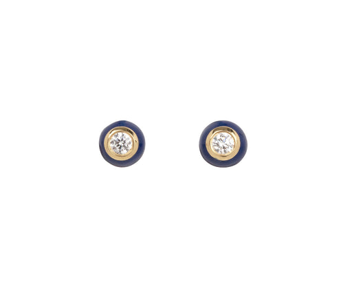Navy Enamel Small Diamond Audrey Stud Earrings